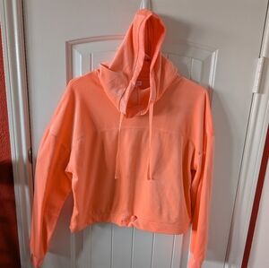 Peachy Orange Sherbert Pullover Crop Hoodie, Size XS